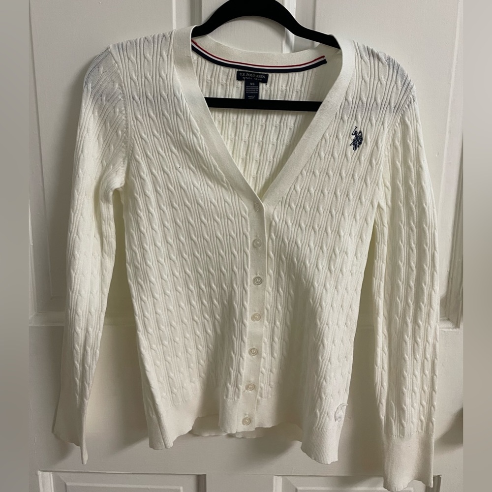 US Polo Assn White Cable Knit Cardigan size XS